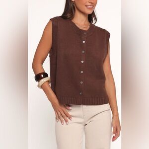 NWT Petal & Pup Chocolate Sleeveless Sweater Vest Cardigan, XS